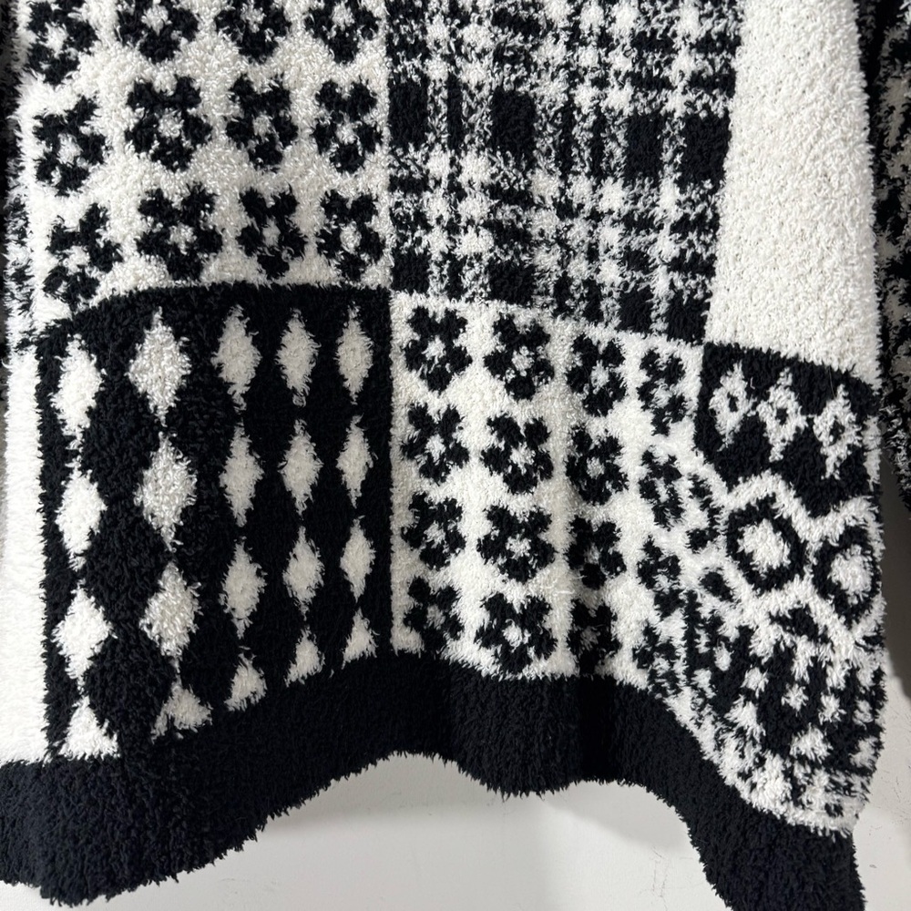 Pol Black And White Patterned Patchwork Plush Swe… - image 3